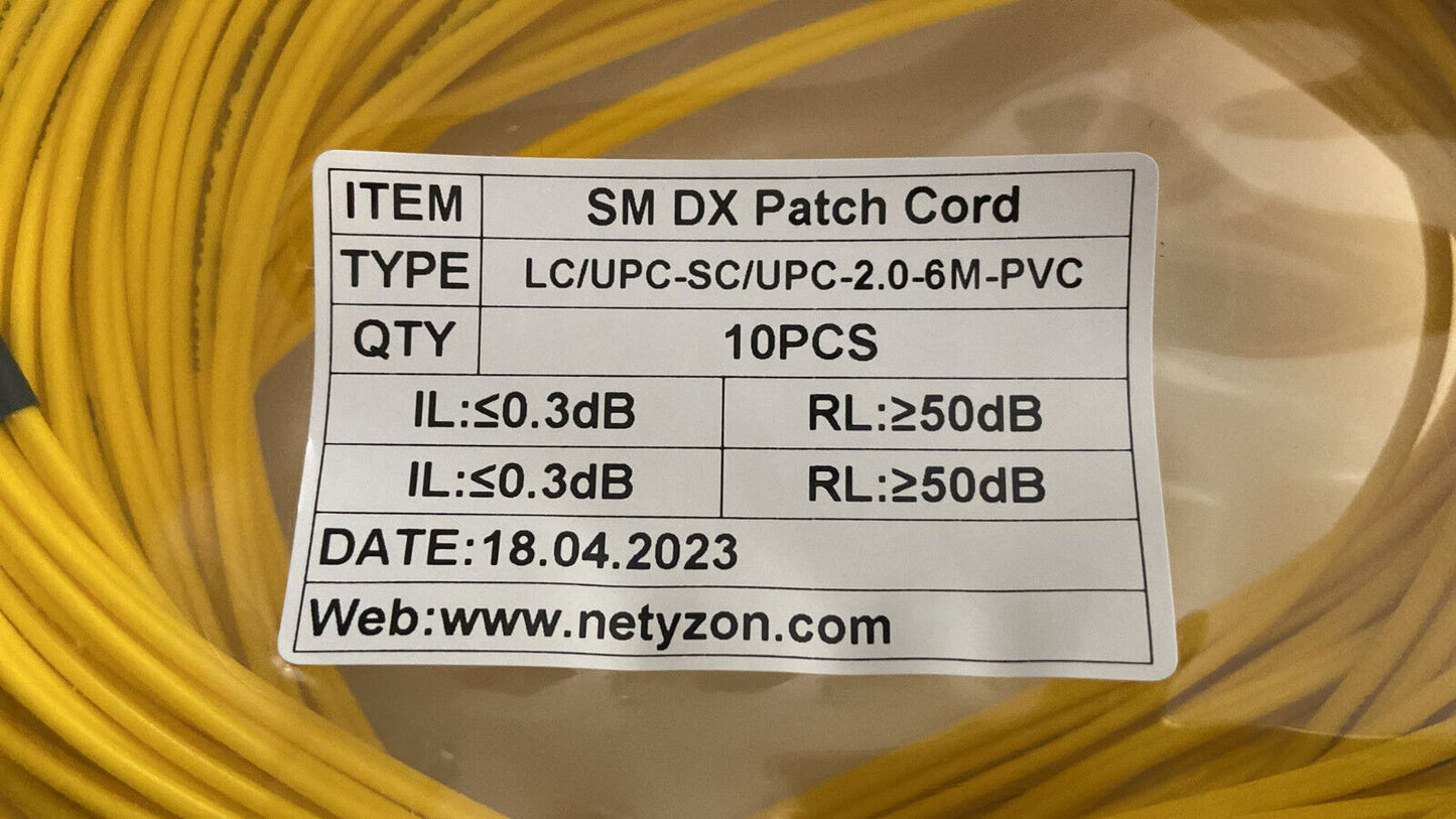 Patch Cord Duplex SM Lc/UPC to SC/UPC 6mt 19.7ft, Singlemode. UPC is Blue Crossover Male to Male
