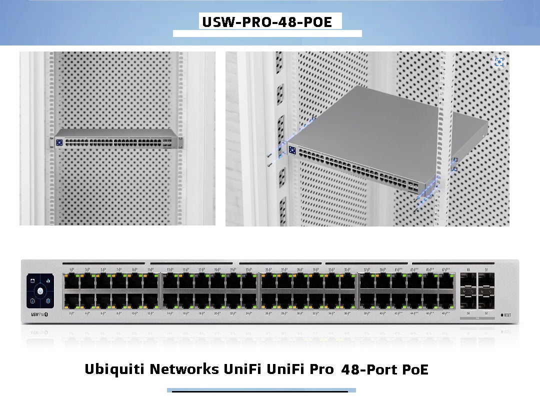 Switch 48p Giga 48x POE, 4Sfp 10Gb Unifi 8 GbE, 802.3bt y 40 Poe 802.3at, 600w Admin, L3 Sw Feat, fanless, USW-PRO-48-POE