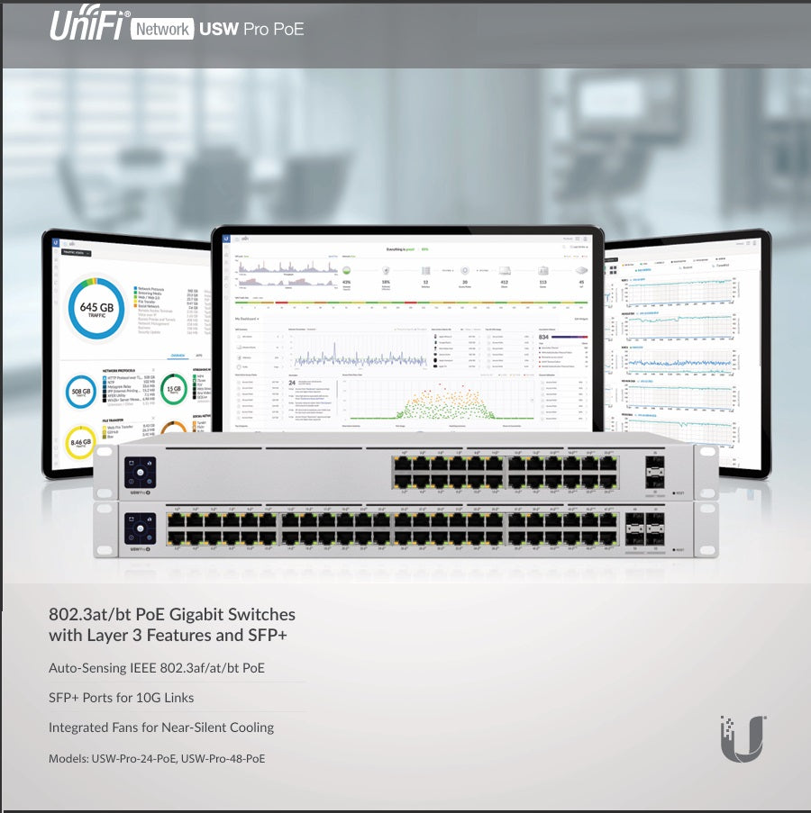 Switch 48p Giga 48x POE, 4Sfp 10Gb Unifi 8 GbE, 802.3bt y 40 Poe 802.3at, 600w Admin, L3 Sw Feat, fanless, USW-PRO-48-POE