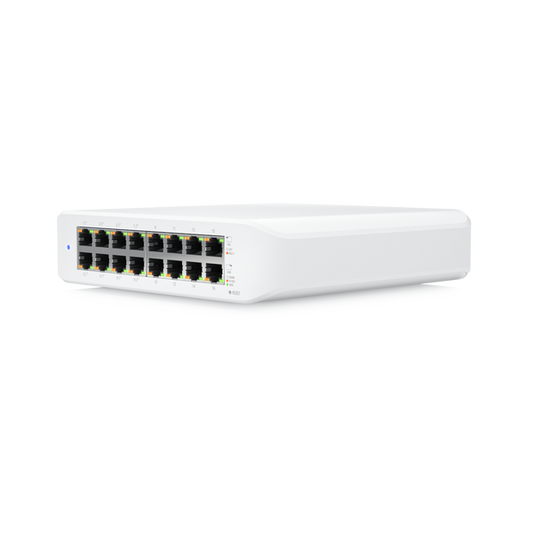 Switch Unifi with 16 Gbit RJ45 ports, only (8) PoE+ ports 45W, Managed Layer 2, Desktop